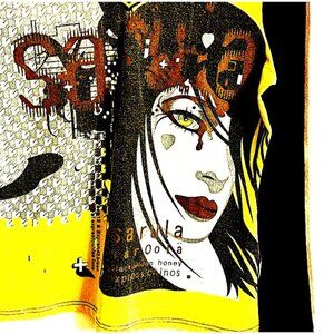 FLOWER LADY Retro Graphic Tee T Shirt Sz: M Long Slvs V Neck Punk Y2K Artsy Rare